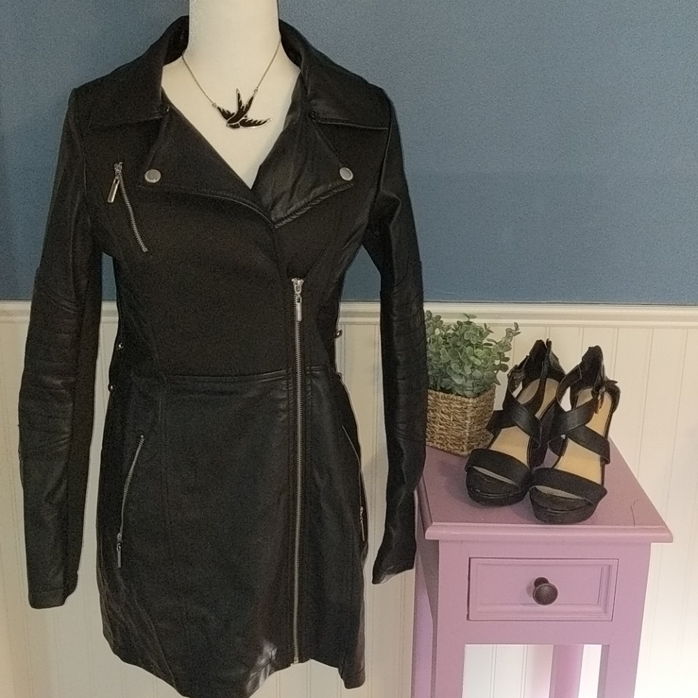 Black faux-leather jacket with pocket detail